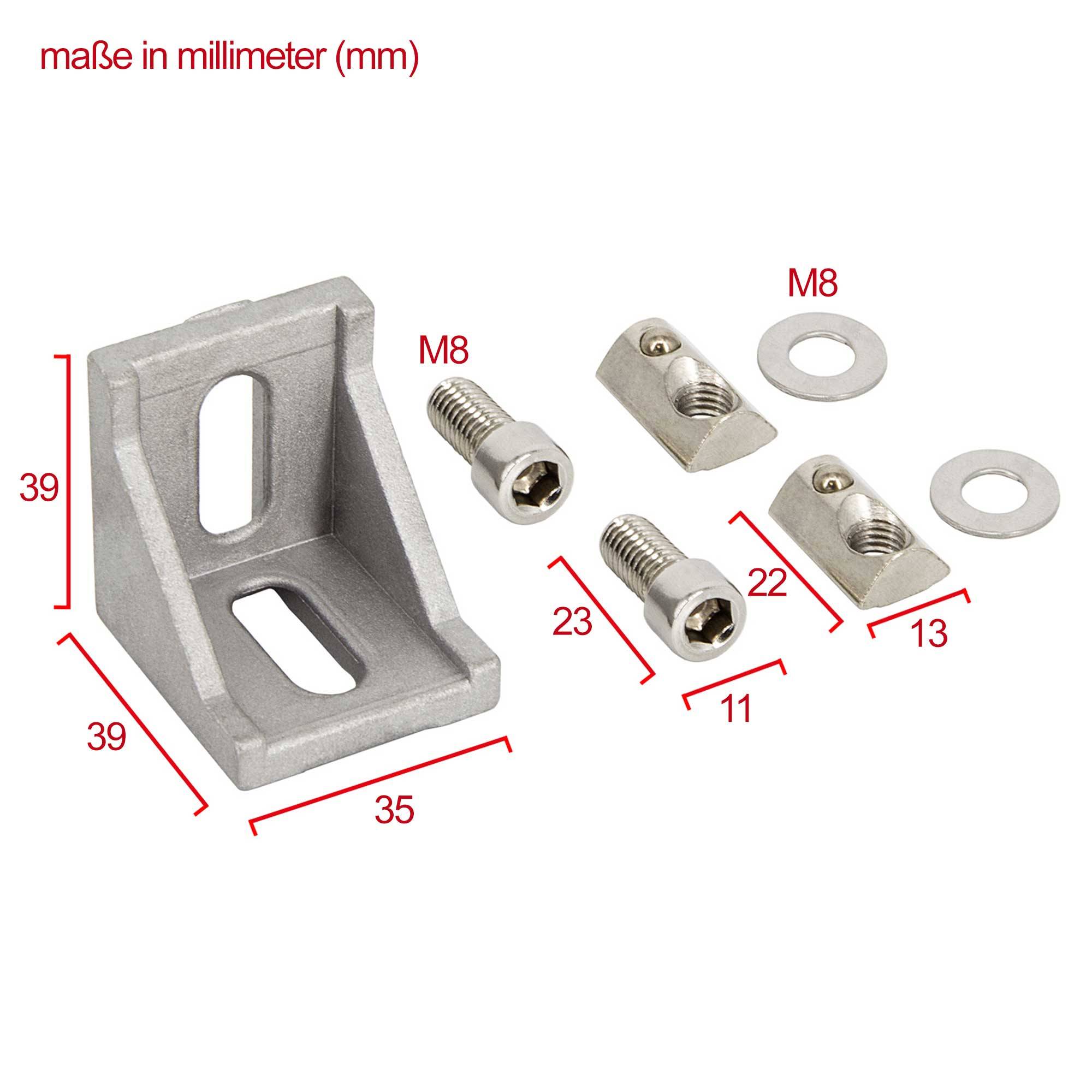 SCHMIDT systemprofile Eckwinkel Nut 8 39x39x35mm Alu Profil Winkel-Verbinder Eckverbinder 40x40 Aluprofil-Zubehör