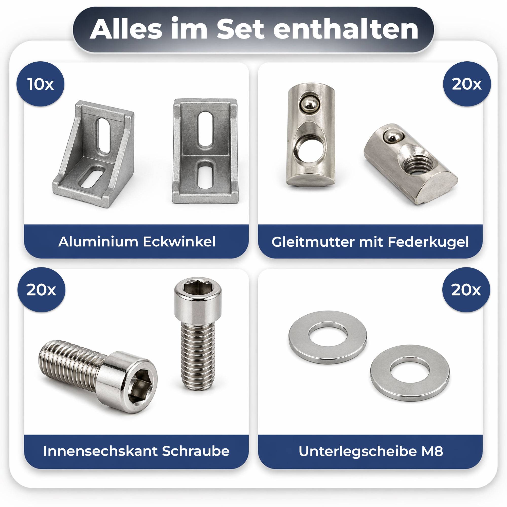 SCHMIDT systemprofile 10x Eckwinkel Nut 8 39x39x35mm Alu Profil Winkel-Verbinder Eckverbinder 40x40 Aluprofil-Zubehör
