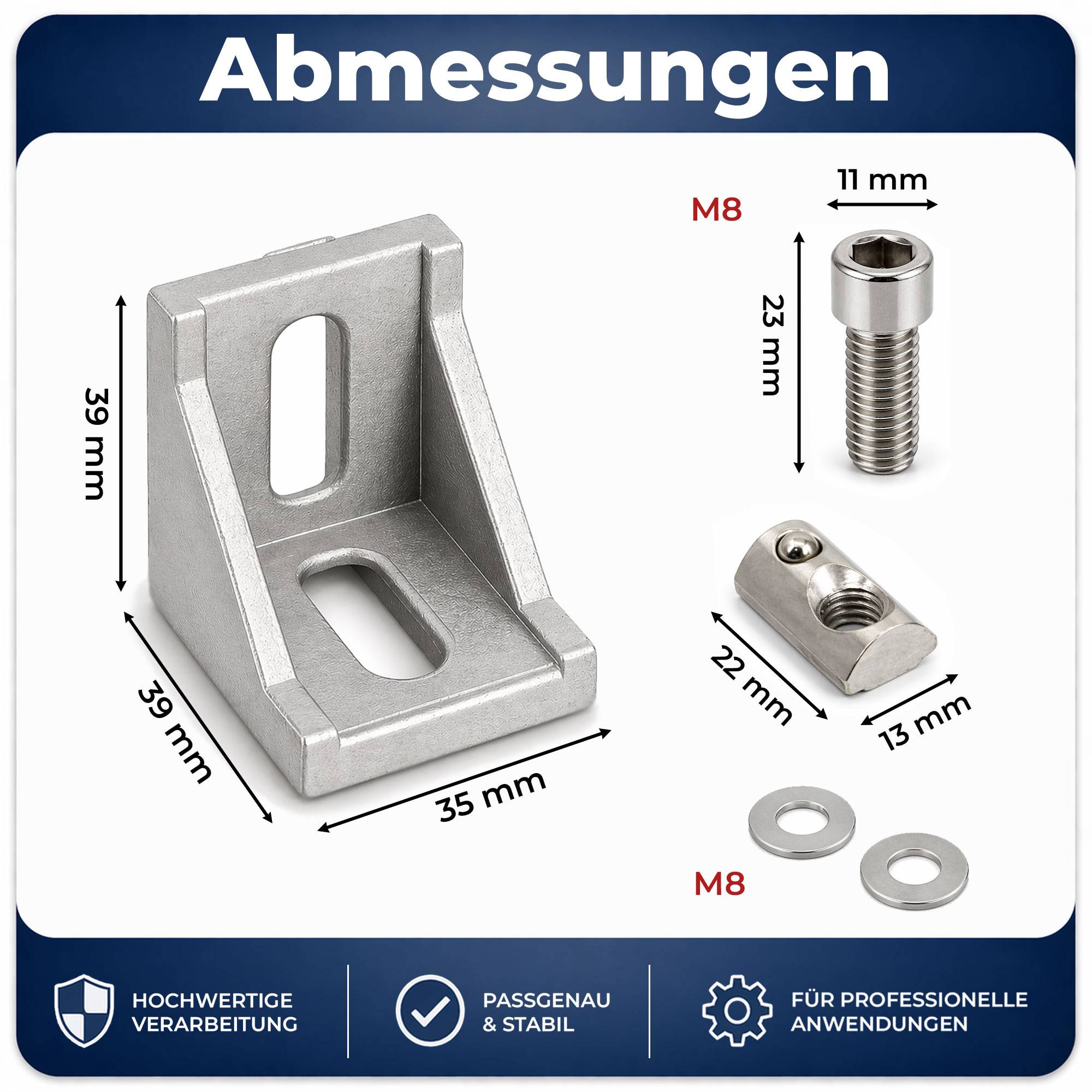Abmessungsdiagramm mit dem Titel „Abmessungen
