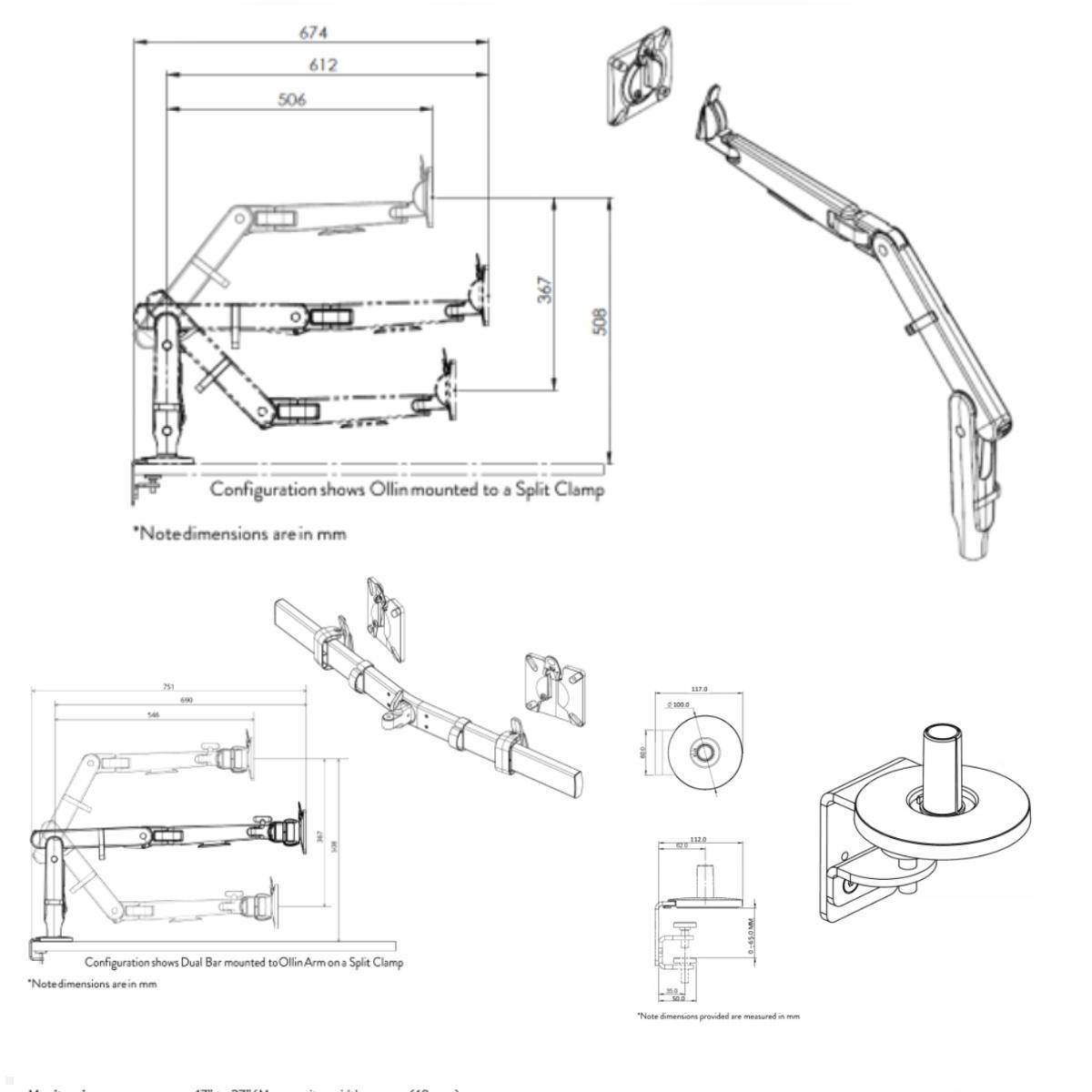 CBS Ollin Monitorhalterung für 2 Monitore mit Tischklemme, schwarz