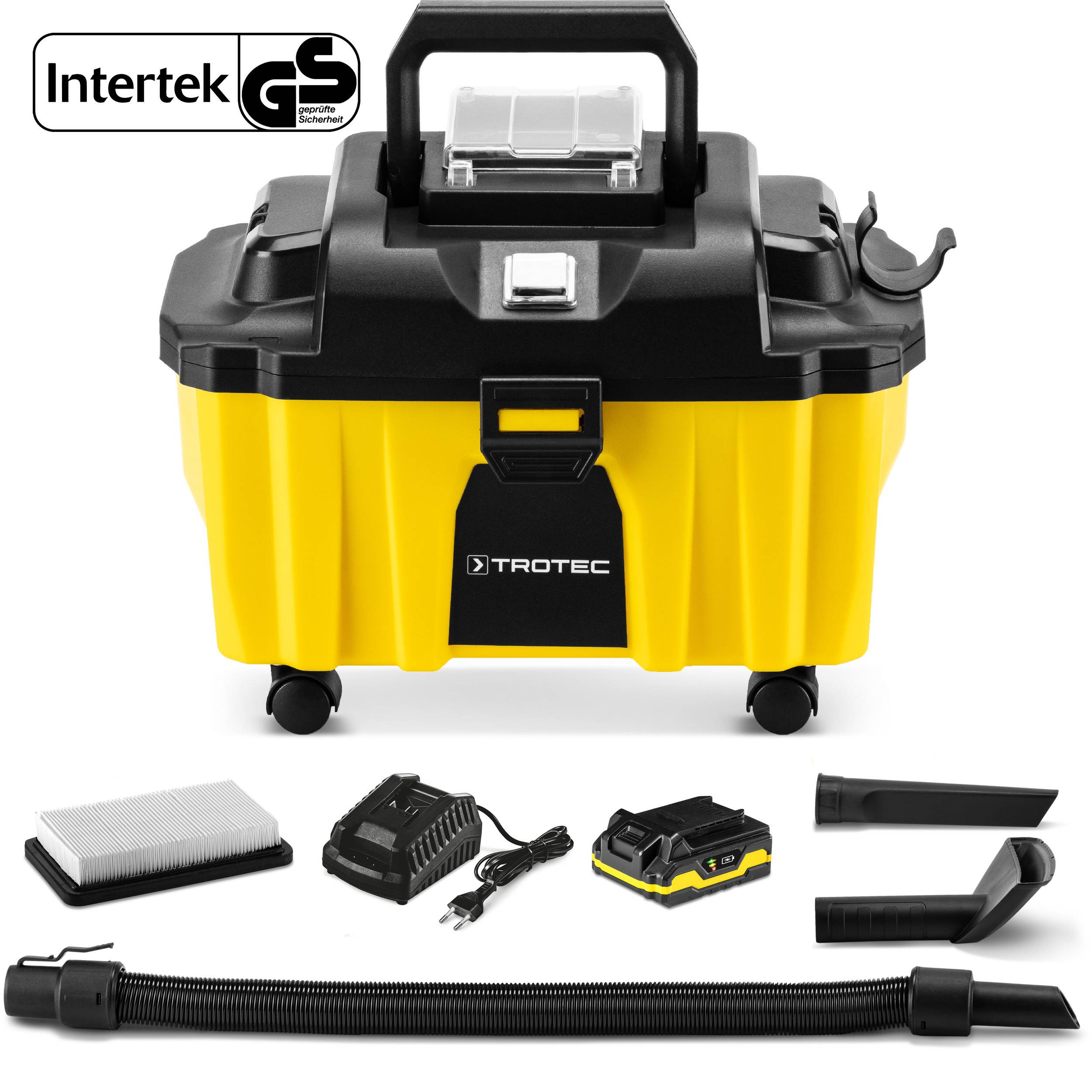 TROTEC Akku Handstaubsauger VC 15-20V – Nass und Trockensauger, kabellos – 20 V Li-Ionen Akku, 130 W, HEPA Filter, 10 l Trockenschmutz, 2,7 l Flü