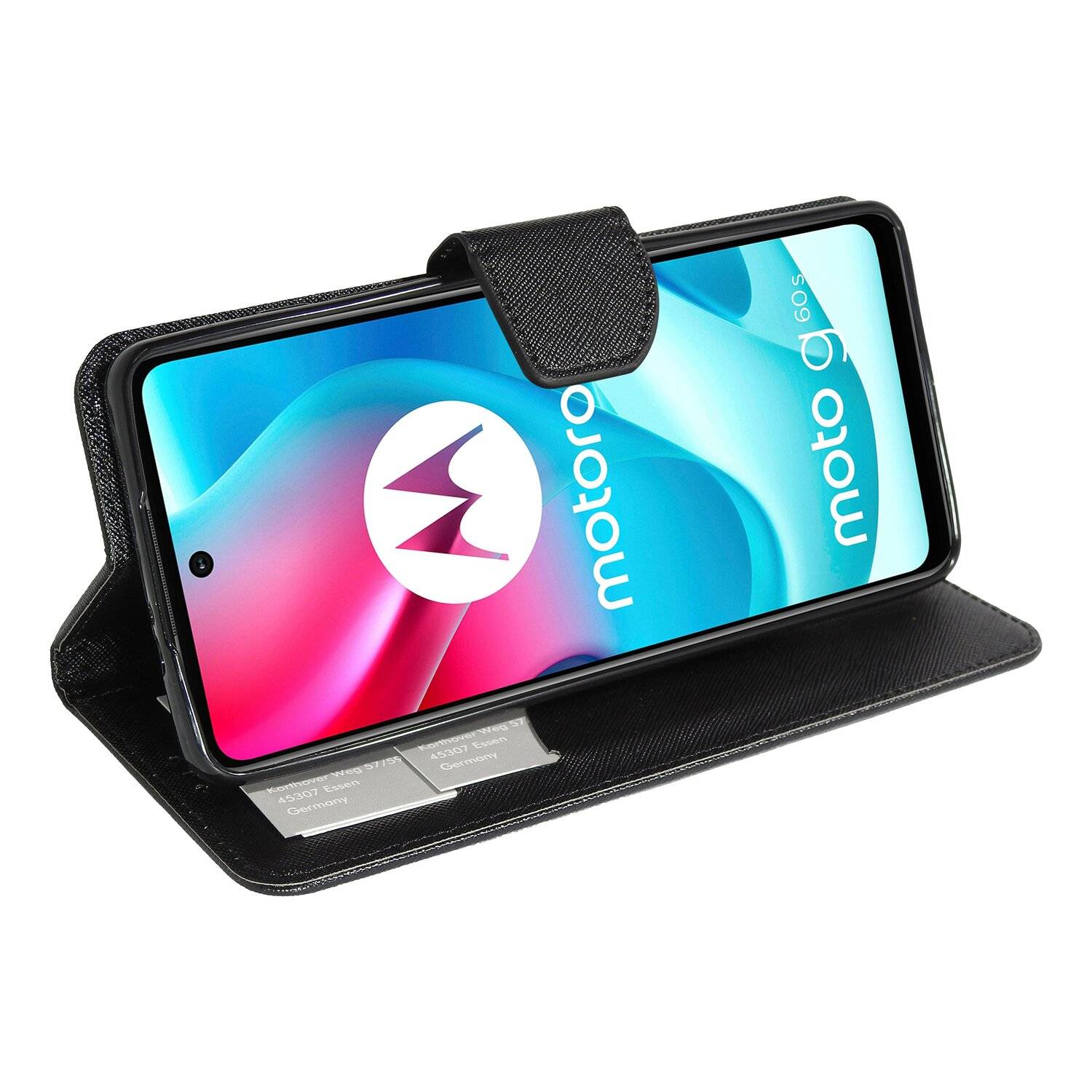 Buch Tasche "Fancy" für MOTOROLA MOTO G60S Handy Hülle Etui Schutzhülle mit Standfunktion, Kartenfach Schwarz