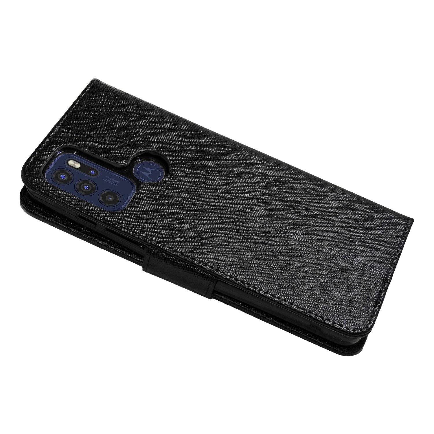 Buch Tasche "Fancy" für MOTOROLA MOTO G60S Handy Hülle Etui Schutzhülle mit Standfunktion, Kartenfach Schwarz