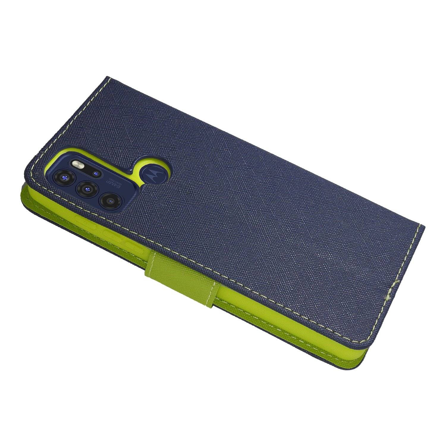 Buch Tasche "Fancy" für Motorola Moto G60S Handy Hülle Etui Schutzhülle mit Standfunktion, Kartenfach Blau-Grün