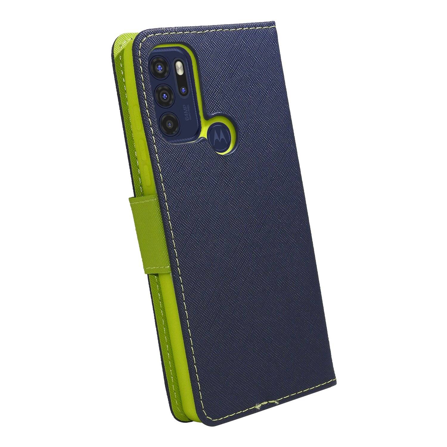 Buch Tasche "Fancy" für Motorola Moto G60S Handy Hülle Etui Schutzhülle mit Standfunktion, Kartenfach Blau-Grün