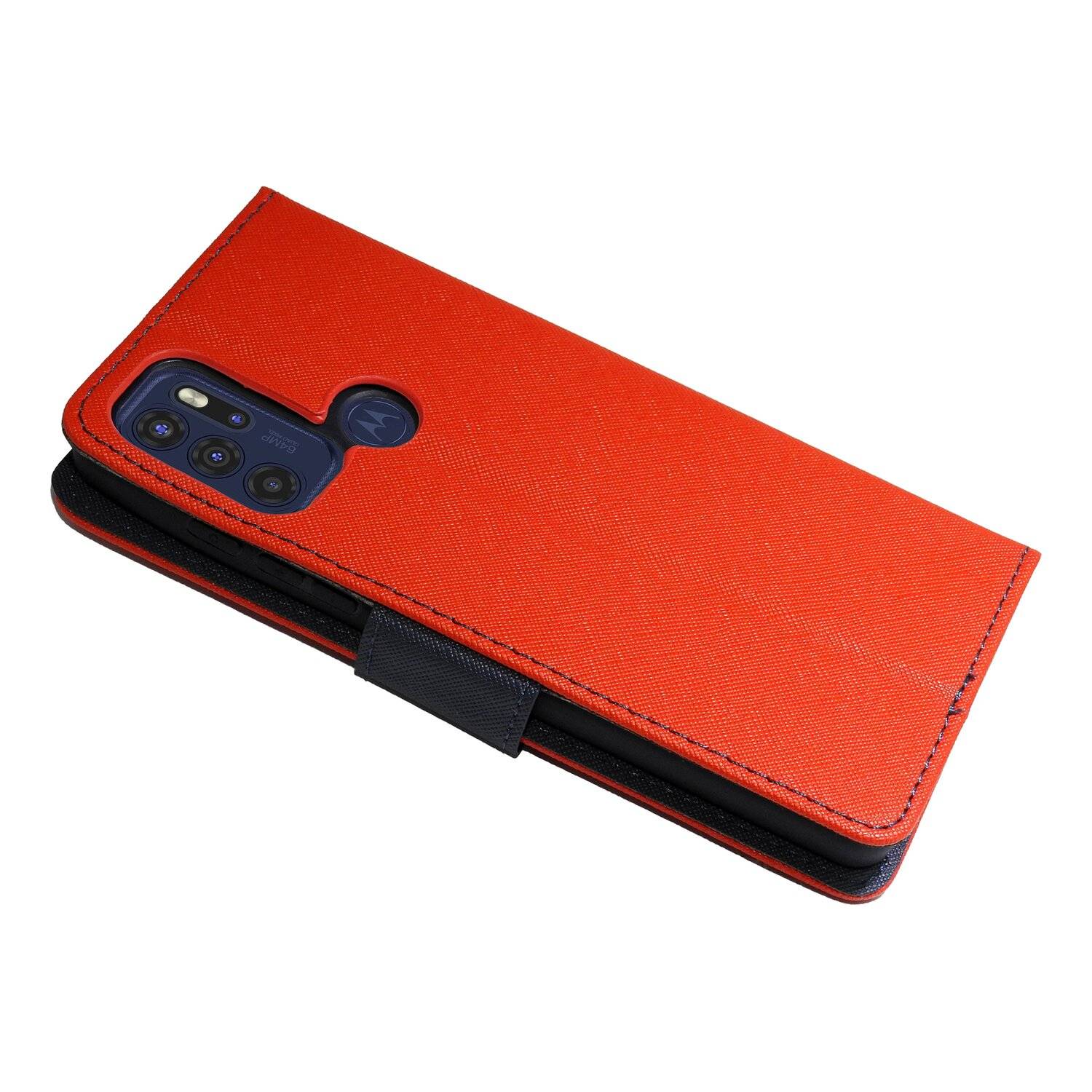 Buch Tasche "Fancy" für MOTOROLA MOTO G60S Handy Hülle Etui Schutzhülle mit Standfunktion, Kartenfach Rot-Blau