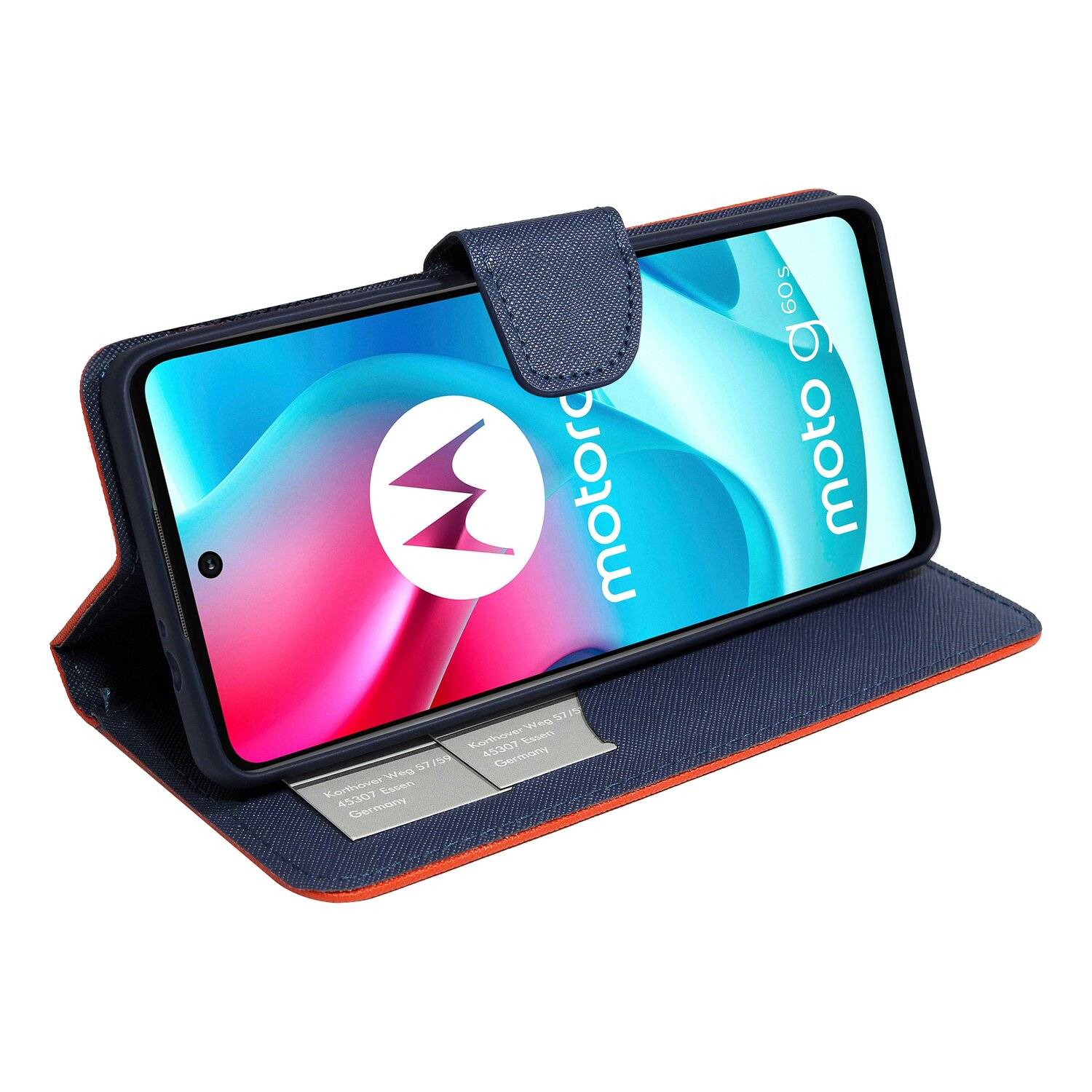 Buch Tasche "Fancy" für MOTOROLA MOTO G60S Handy Hülle Etui Schutzhülle mit Standfunktion, Kartenfach Rot-Blau