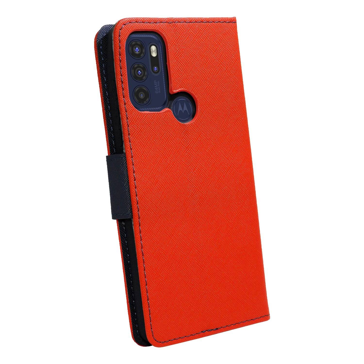 Buch Tasche "Fancy" für MOTOROLA MOTO G60S Handy Hülle Etui Schutzhülle mit Standfunktion, Kartenfach Rot-Blau