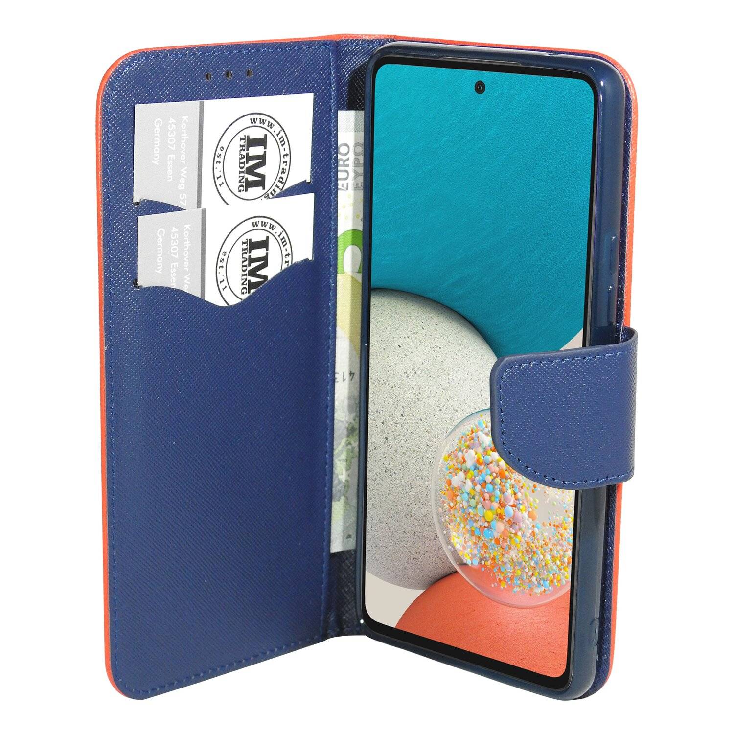 Buch Tasche "Fancy" für SAMSUNG GALAXY A53 5G Handy Hülle Etui Schutzhülle mit Standfunktion, Kartenfach Rot-Blau