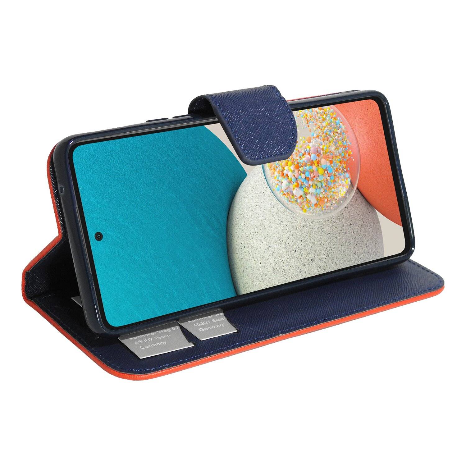 Buch Tasche "Fancy" für SAMSUNG GALAXY A53 5G Handy Hülle Etui Schutzhülle mit Standfunktion, Kartenfach Rot-Blau