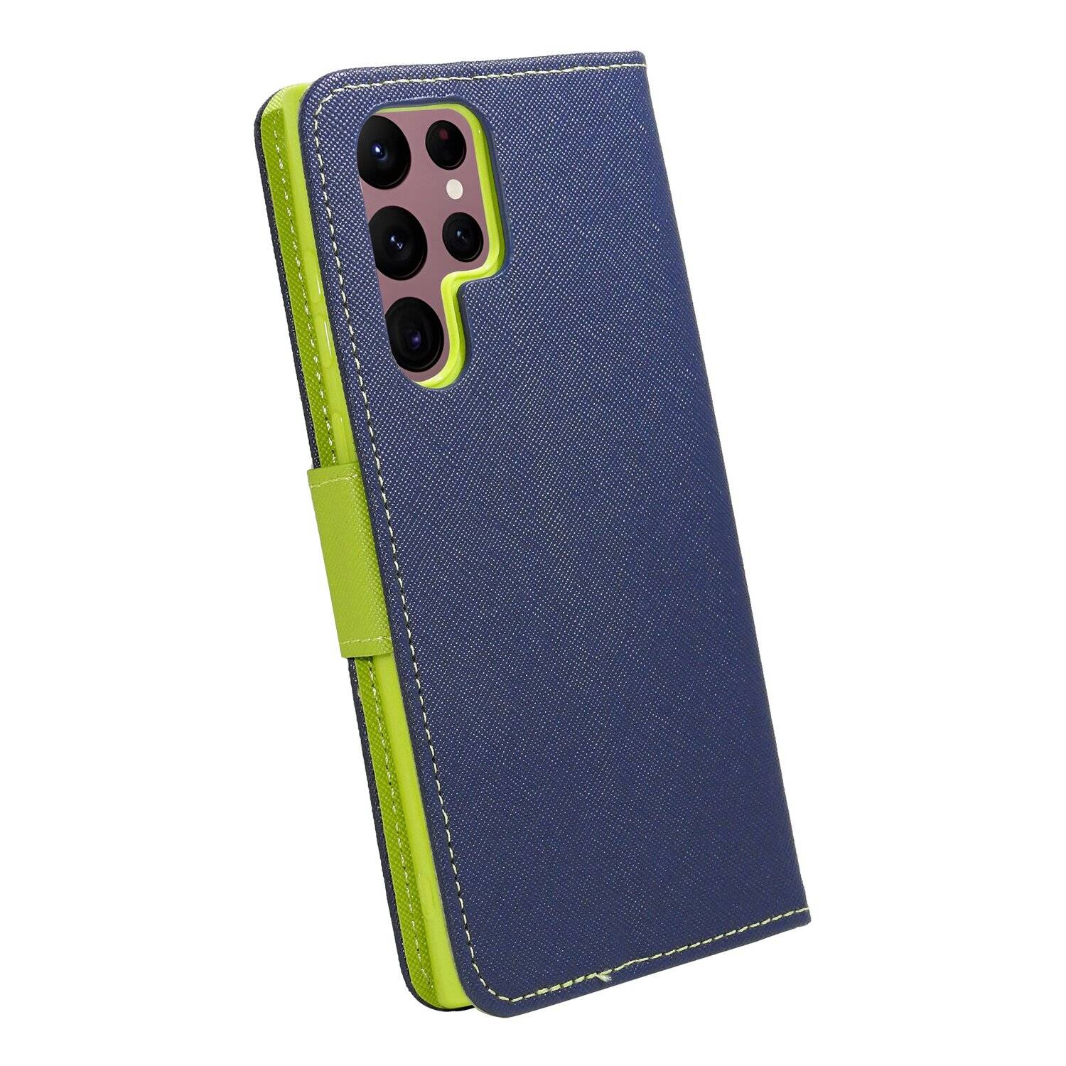 Buch Tasche "Fancy" für SAMSUNG GALAXY S22 ULTRA (SM-908B) Handy Hülle Schutzhülle Standfunktion, Kartenfach Blau-Grün