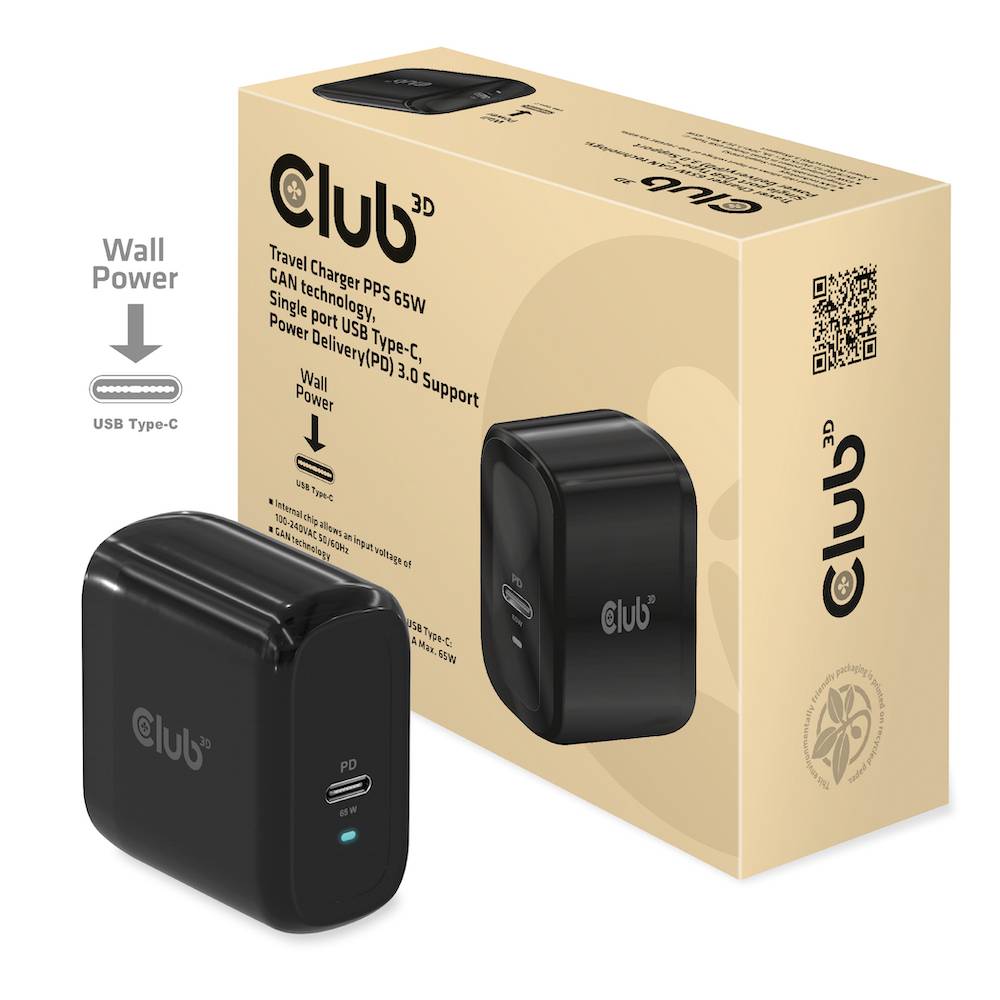 Club 3D Reiseladegerät 1xUSB Typ C PD 65W retail - Ladegerät