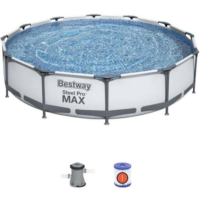 BESTWAY Steel Pro Max™ oberirdischer Pool – rund – Durchmesser 366 x 76 cm, Kartuschenfilter