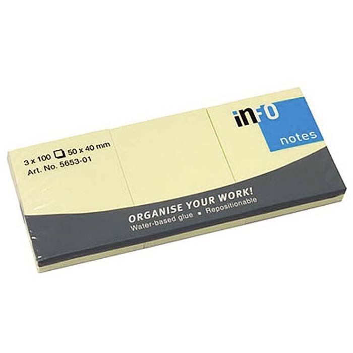Global Notes 5653-01 Info Notes Notizzettel, 50 x 40 mm, 3 x 100 Blatt, pastellgelb (3er Pack)