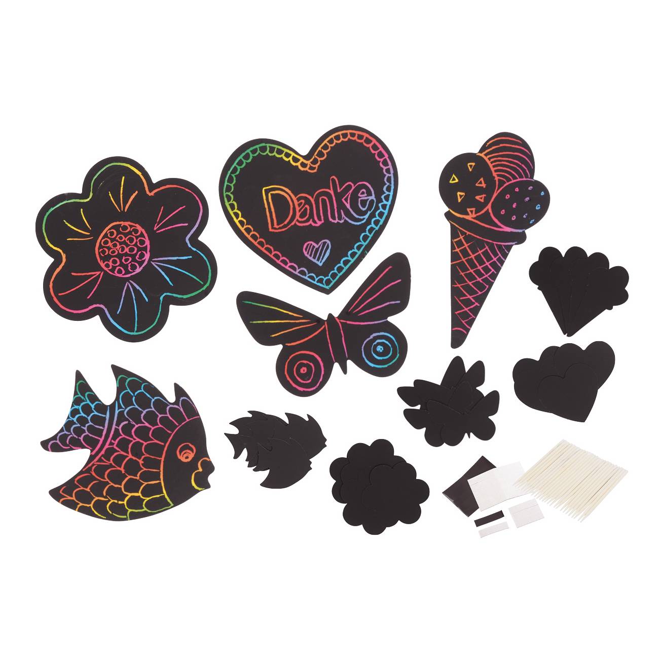 EDUPLAY 210294 Scratch Magic Motive, schwarz/bunt, 25-teilig (1 Set)