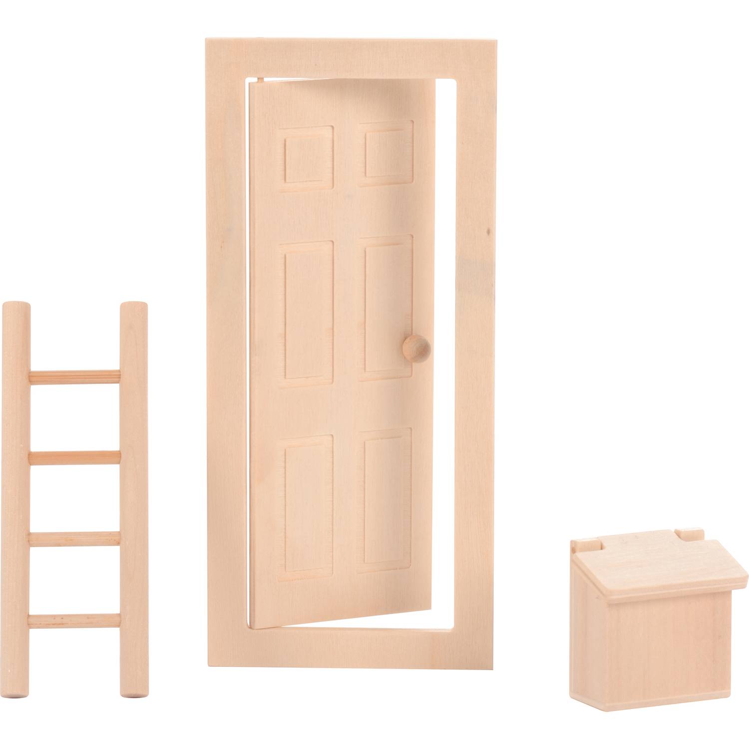 EDUPLAY 210295 Wichtel-Starter-Set mit Türe, Leiter und Briefkasten zum Gestalten, natur, 3-teilig (1 Set)