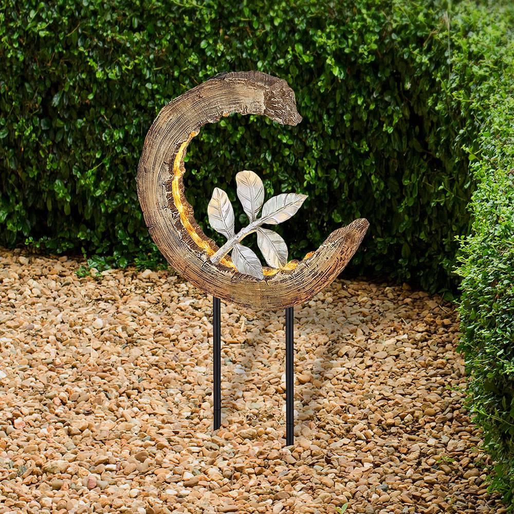 Solarleuchte Garten Holzoptik Gartendeko Solar Solarlampe Mond für Außen, Zweig silber, LED 3000K warmweiß, LxH 24x52 cm