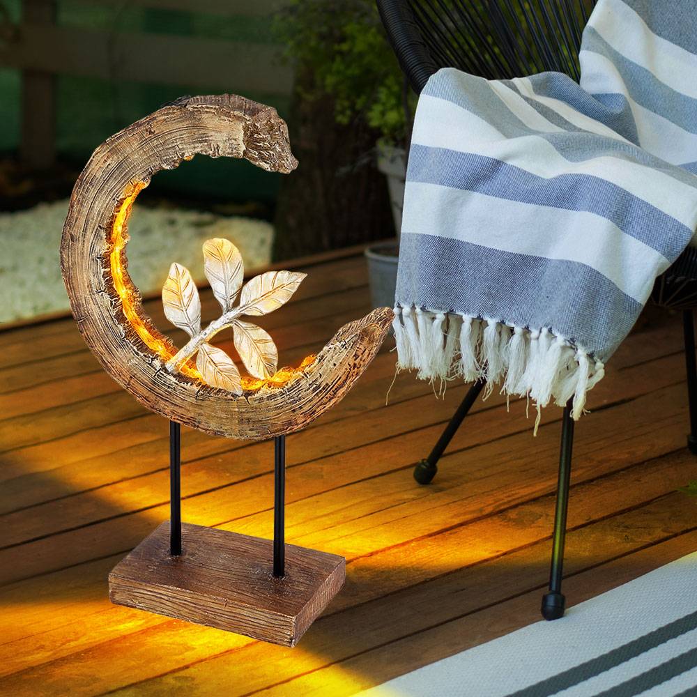 Solarleuchte Garten Holzoptik Gartendeko Solar Solarlampe Mond für Außen, Zweig silber, LED 3000K warmweiß, LxH 24x52 cm