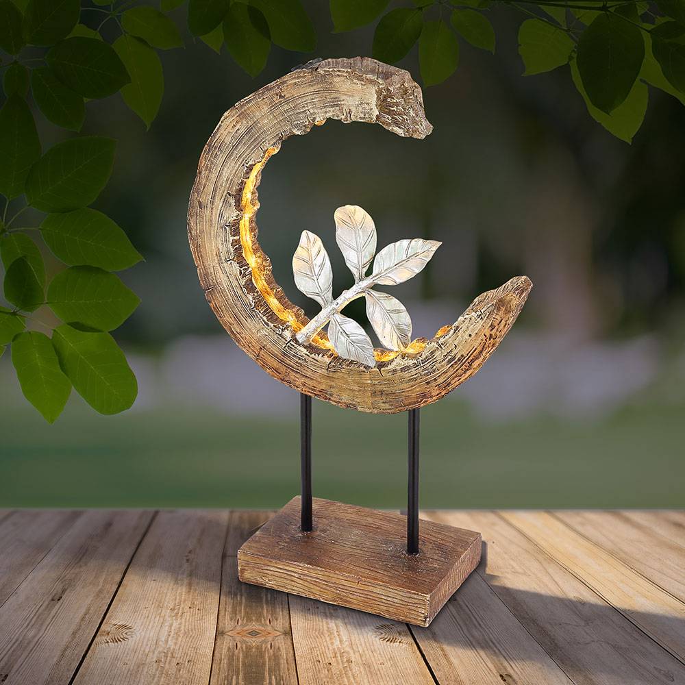 Solarleuchte Garten Holzoptik Gartendeko Solar Solarlampe Mond für Außen, Zweig silber, LED 3000K warmweiß, LxH 24x52 cm