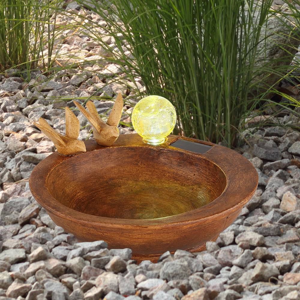 Solar Lampe Outdoor Solarleuchte LED Solar Außenlampe Vogelbad Tränke, Kunststoff Lichteffekt, 1x LED kaltweiß, LxBxH 26x23x12,3cm, Terrasse Garten