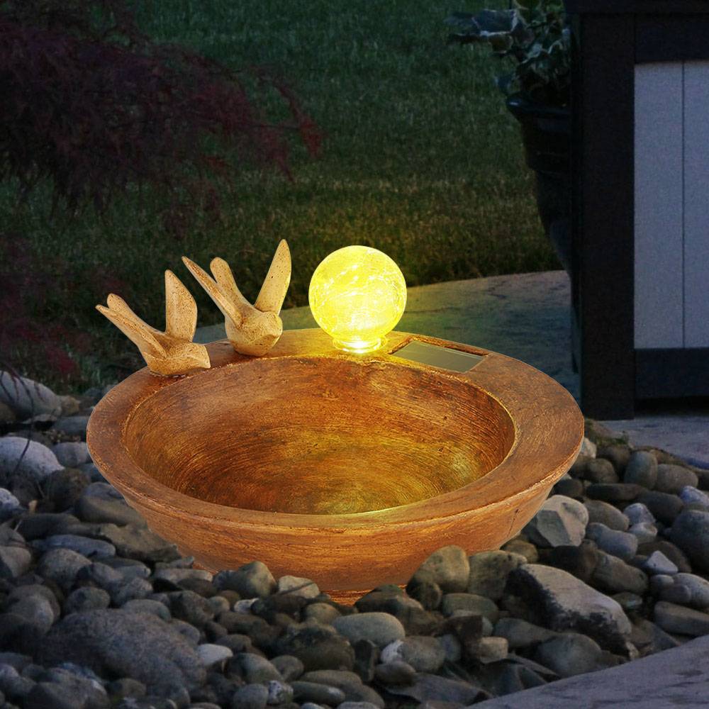 Solar Lampe Outdoor Solarleuchte LED Solar Außenlampe Vogelbad Tränke, Kunststoff Lichteffekt, 1x LED kaltweiß, LxBxH 26x23x12,3cm, Terrasse Garten