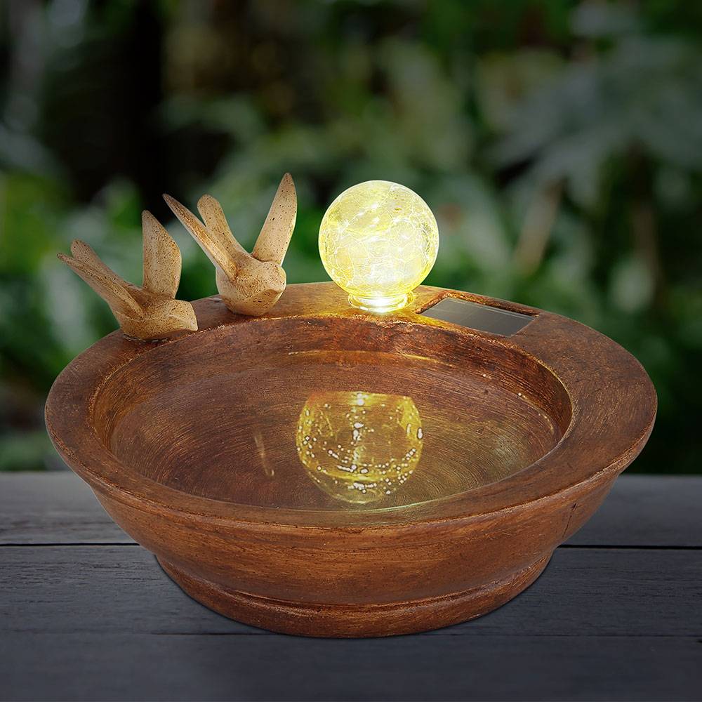 Solar Lampe Outdoor Solarleuchte LED Solar Außenlampe Vogelbad Tränke, Kunststoff Lichteffekt, 1x LED kaltweiß, LxBxH 26x23x12,3cm, Terrasse Garten