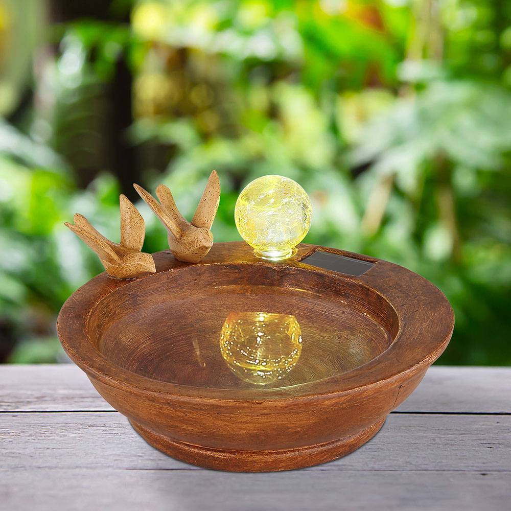 Solar Lampe Outdoor Solarleuchte LED Solar Außenlampe Vogelbad Tränke, Kunststoff Lichteffekt, 1x LED kaltweiß, LxBxH 26x23x12,3cm, Terrasse Garten