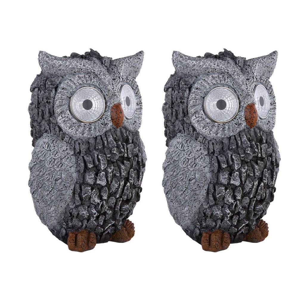 Solar Eule Gartenskulptur für Außen Gartendeko Figur Skulptur grau Akku, Kunststoff, 2x LED 3000K, LxBxH 13,5x11,5x19,5 cm, 2er Set