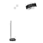 Bogenlampe Wohnzimmer Stehlampe schwarz Bogenleuchte 3 flammig Bogenlampe für Esstisch, mit Marmorfuß Texilschirm, 3x E27, LxH 160 x 200 cm