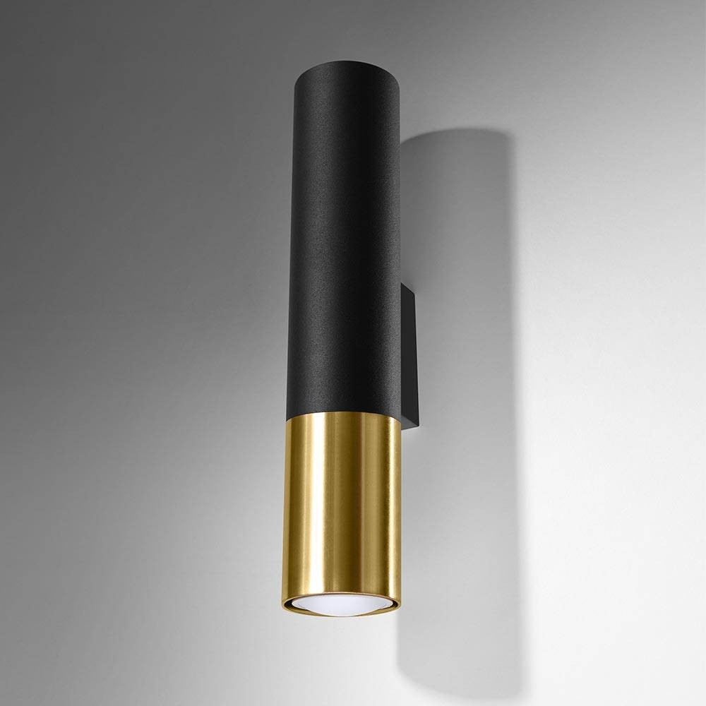 Wandleuchte innen Wandlampe Up Down Wandleuchte schwarz, 2 flammig, Stahl gold, skandinavisch, 2x GU10 Fassungen, HxBxT 30x6x8 cm