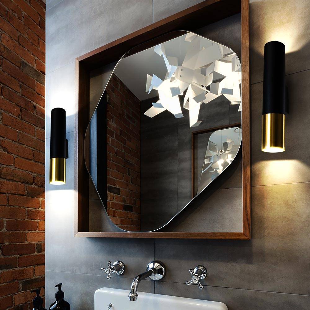 Wandleuchte innen Wandlampe Up Down Wandleuchte schwarz, 2 flammig, Stahl gold, skandinavisch, 2x GU10 Fassungen, HxBxT 30x6x8 cm