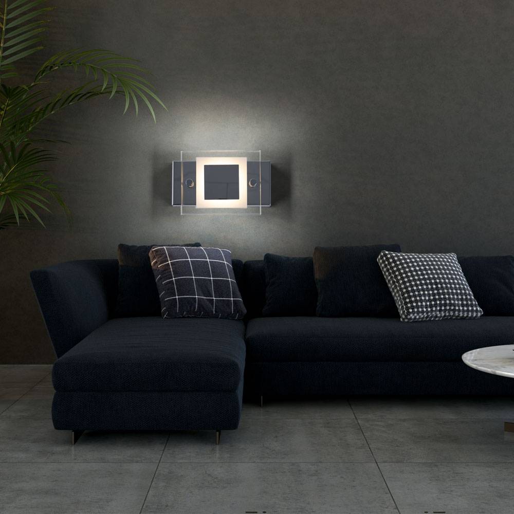 Wandleuchte Badezimmer Badezimmerleuchte Wand Wandlampe Flur Glas Chrom, IP44, 1x LED 4,5W 400Lm warmweiß, LxBxH 15x10x5 cm, 2er Set