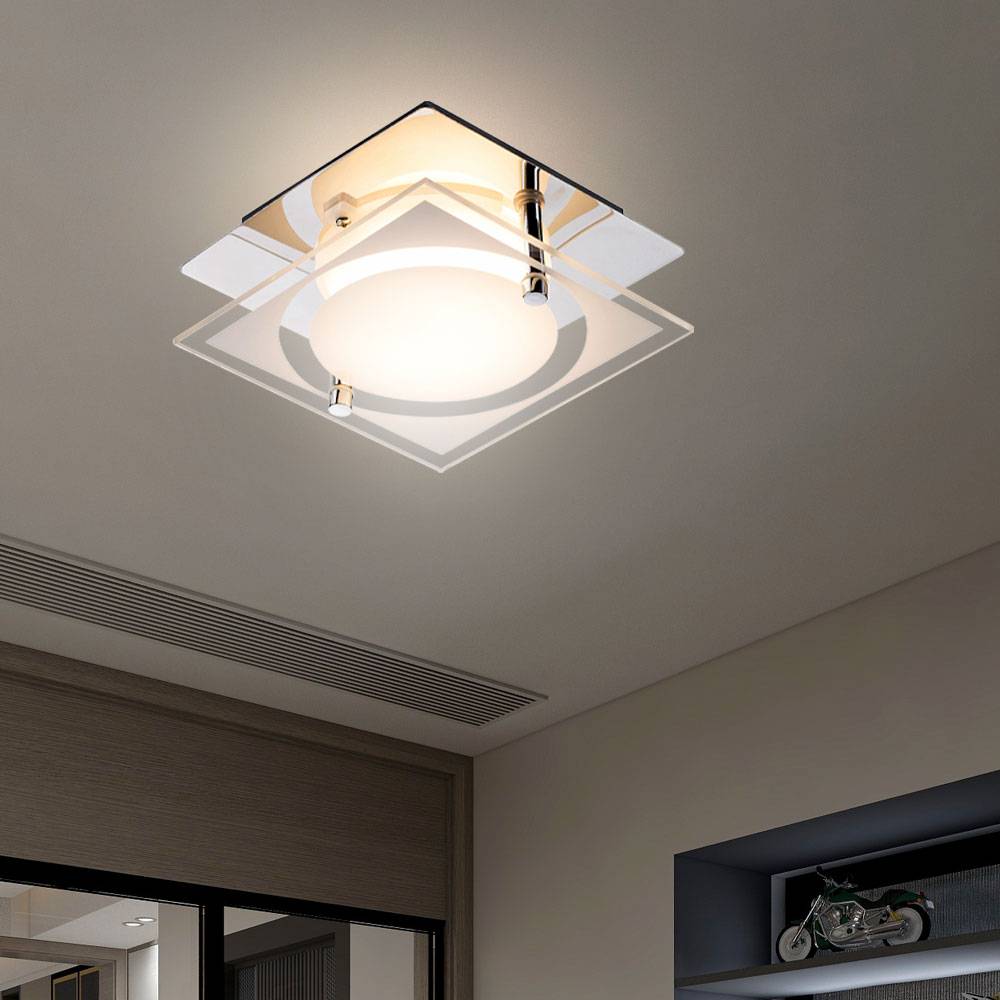 Deckenlampe Deckenleuchte quadratisch Chrom Flurlampe Glas satiniert, 1x LED 6W 400Lm neutralweiß, LxBxH 12 x 12 x 7 cm, 2er Set