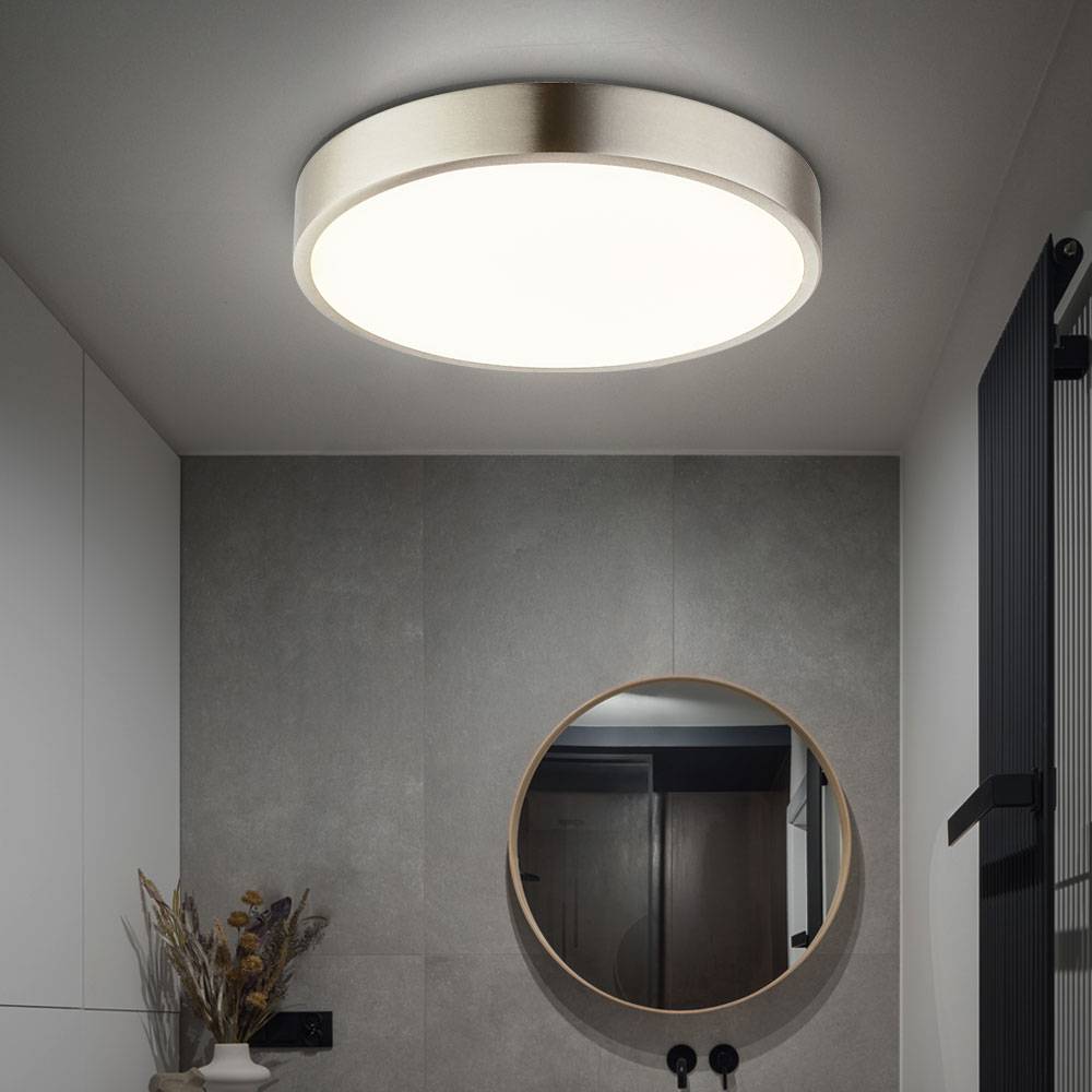 Deckenlampe Deckenleuchte Wohnzimmerlampe Wohnzimmerleuchte Flurlampe, dimmbar, nickel opal, 1x LED 28W 2300Lm neutralweiß, DxH 22x2,6cm