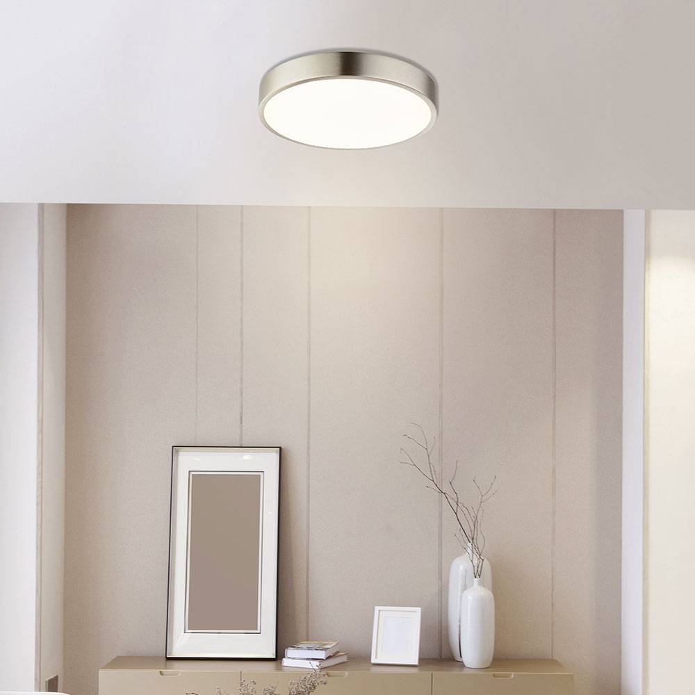 Deckenlampe Deckenleuchte Wohnzimmerlampe Wohnzimmerleuchte Flurlampe, dimmbar, nickel opal, 1x LED 28W 2300Lm neutralweiß, DxH 22x2,6cm