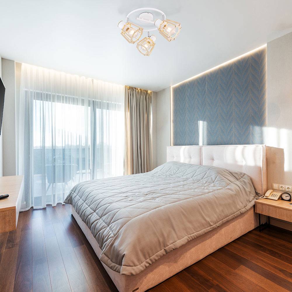 Deckenleuchte Deckenlampe Holzleuchte Wohnzimmerlampe Schlafzimmerleuchte Flurlampe, Metall, 3 Flammig Spots beweglich E27, DxH 28x18 cm