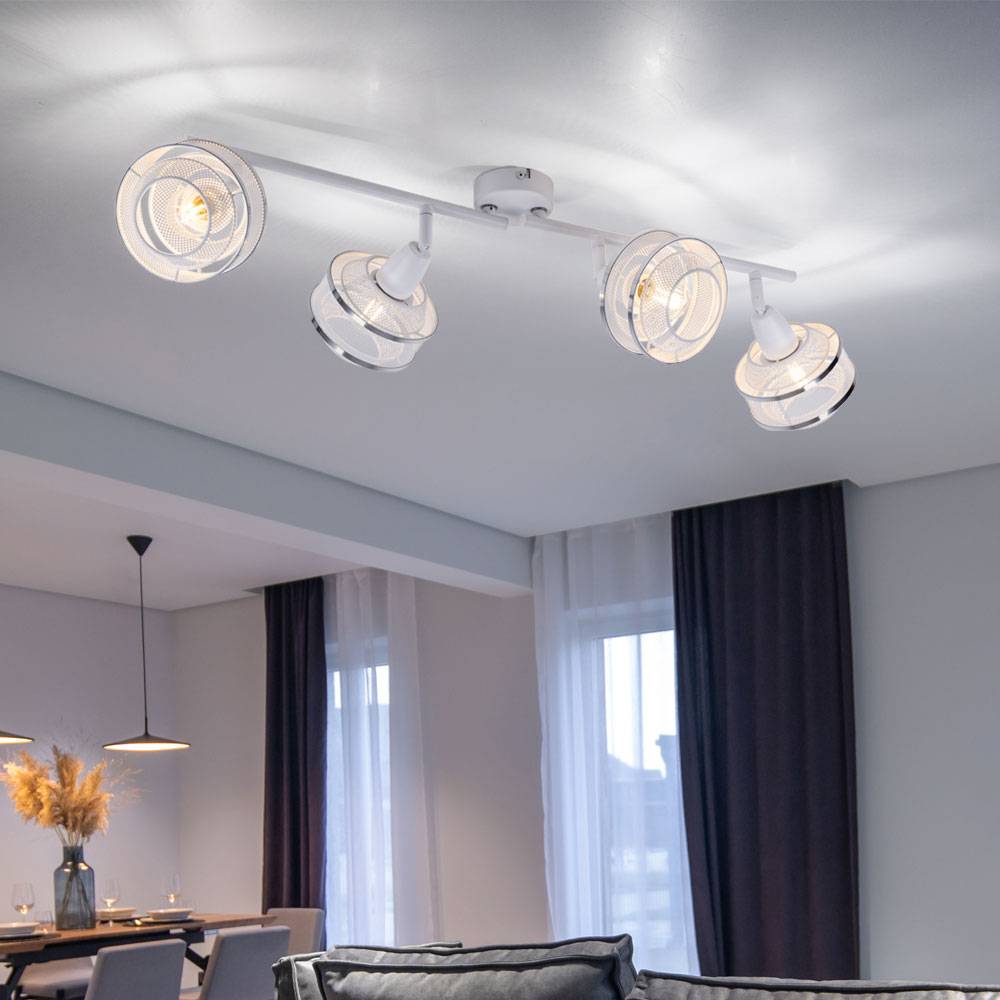 Deckenleuchte weiß Spotleiste 4 Strahler Wohnzimmer Deckenlampe schwenkbar, Lichteffekt, Metall, 4x E14 Fassungen, LxBxH 68x12x21,5 cm