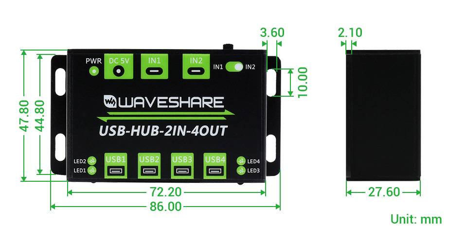WaveShare Industrial Grade USB HUB with 4x USB 2.0 Ports Switchable Dual Hosts