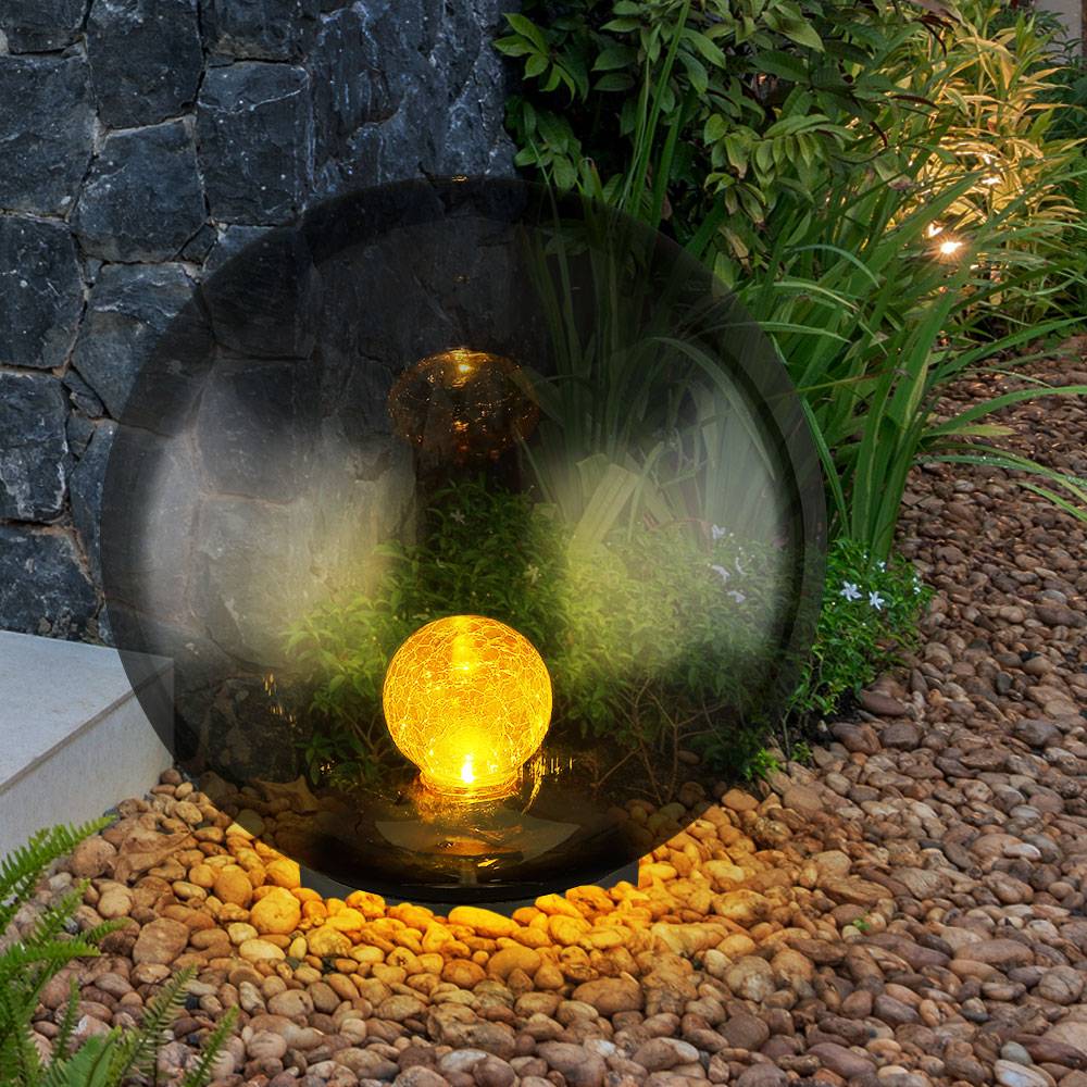 Kugel Solarleuchten für den Garten rund LED Solar Gartenleuchten Kugel Solarkugel 25 cm für Außen, Crackle Glas, 1x LED warmweiß, DxH 25x38,5 cm