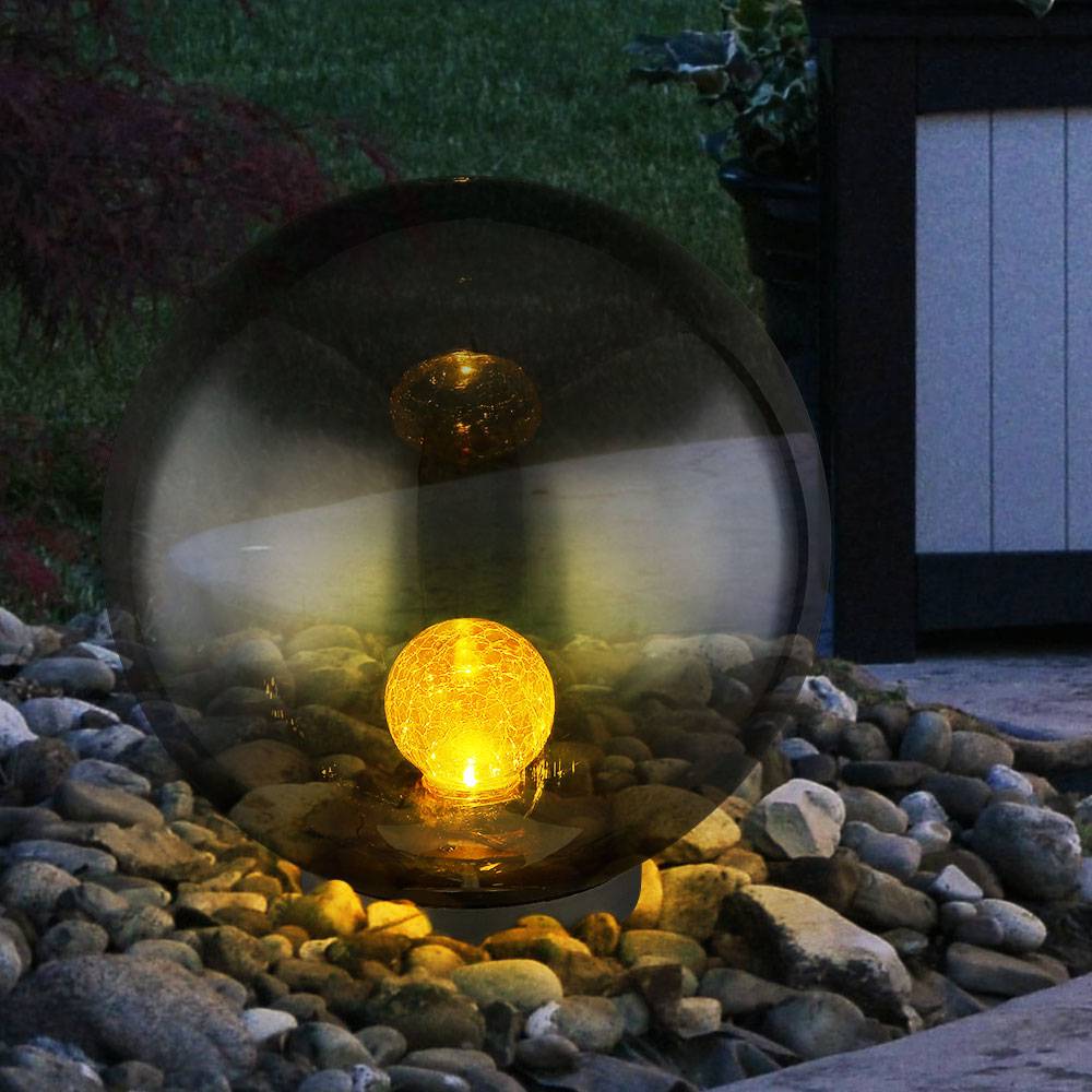 Kugel Solarleuchten für den Garten rund LED Solar Gartenleuchten Kugel Solarkugel 25 cm für Außen, Crackle Glas, 1x LED warmweiß, DxH 25x38,5 cm