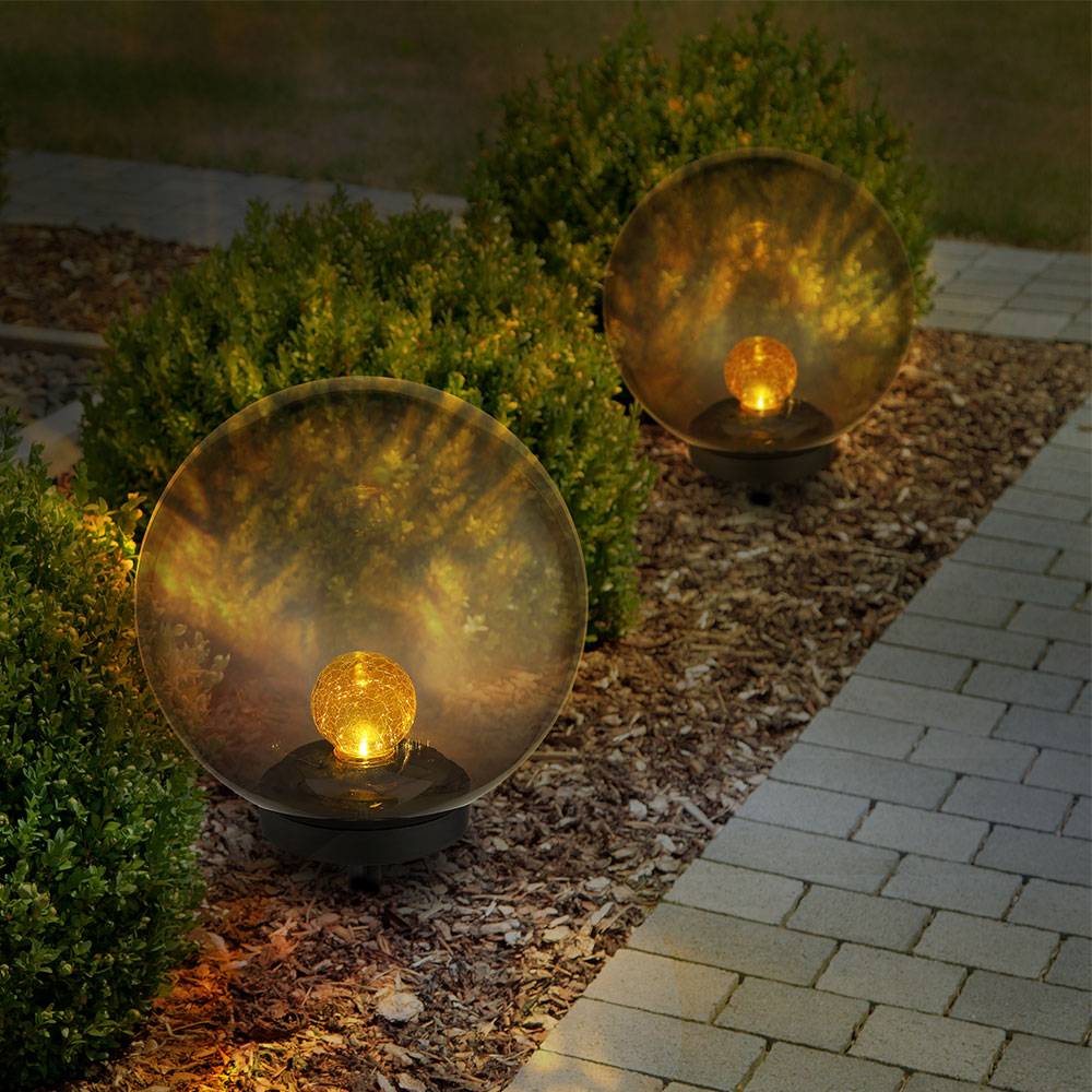 Kugel Solarleuchten für den Garten rund LED Solar Gartenleuchten Kugel Solarkugel 25 cm für Außen, Crackle Glas, 1x LED warmweiß, DxH 25x38,5 cm