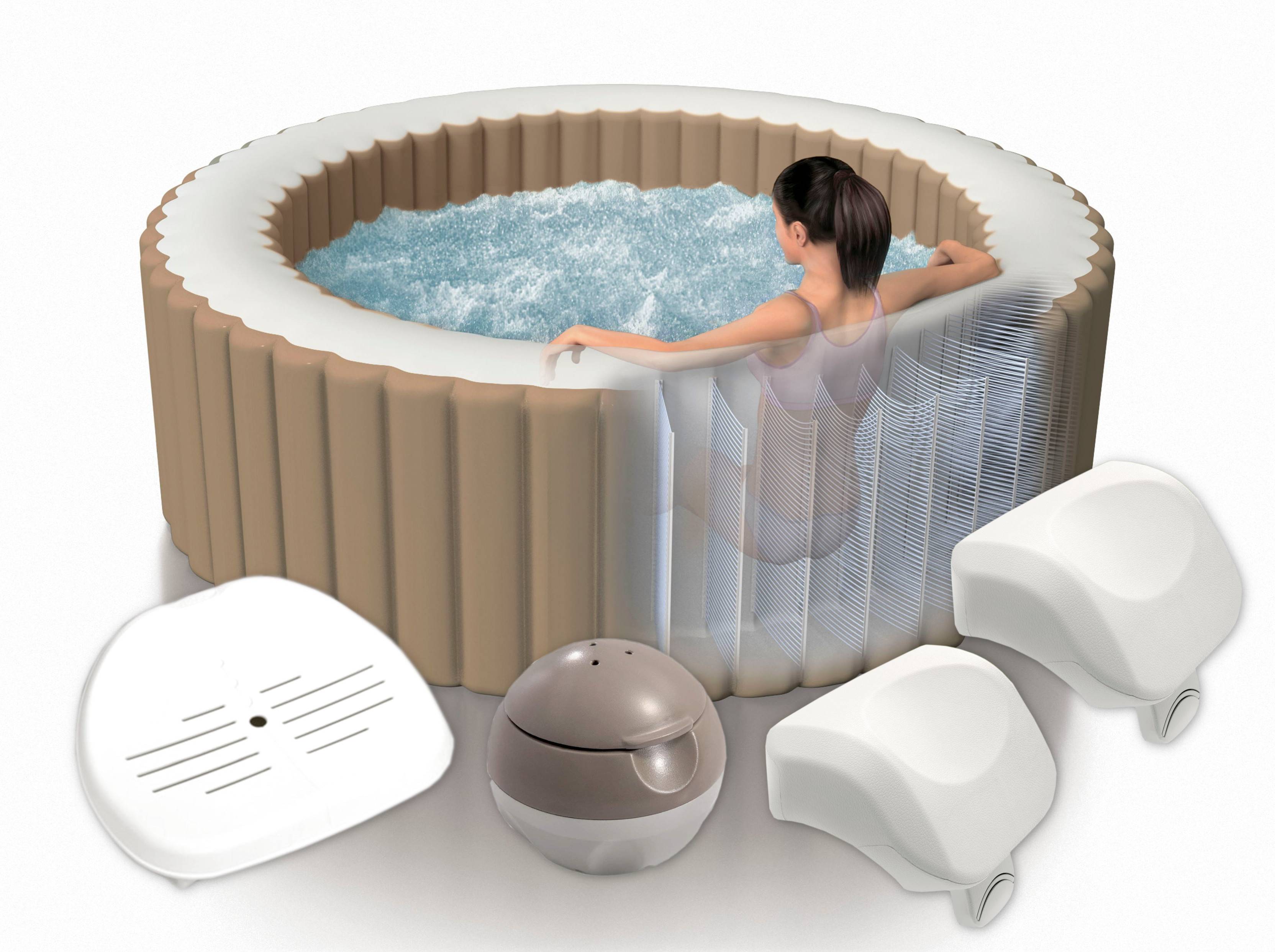 INTEX 28426 - Whirlpool - PureSPA »Bubble« (sahara tan, Ø196cm) + Sitz & Kopfstützen & Dosierspender