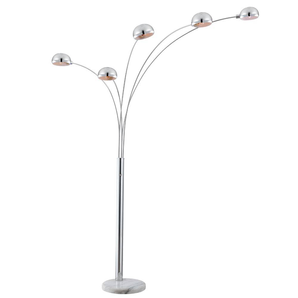 Stehleuchte Standlampe Stehlampe Chrom Wohnzimmer Modern mit Marmorsockel silber, Metall, 5x E14, LxBxH 130x120x200 cm