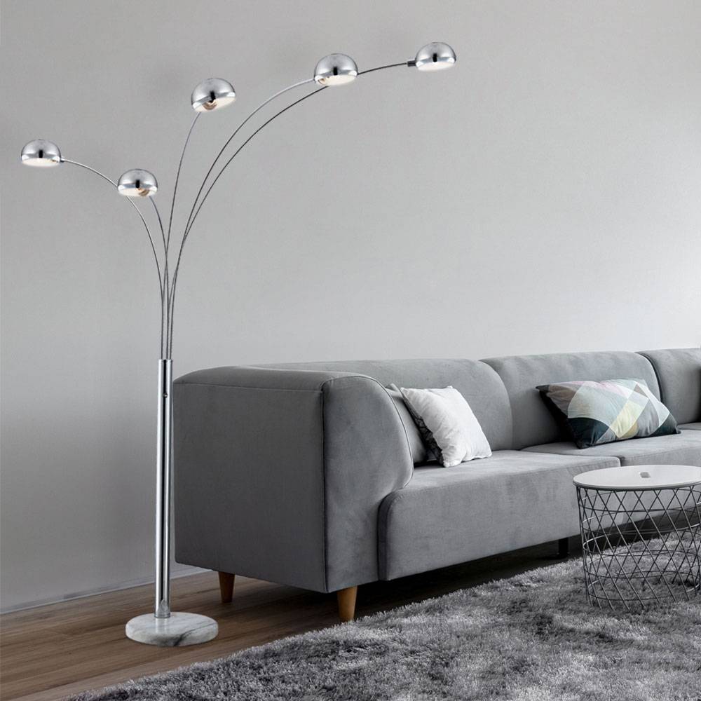 Stehlampe Stehleuchte Standlampe Chrom Wohnzimmer Modern mit Marmorsockel silber, Metall, 5x E14, LxBxH 130x120x200 cm