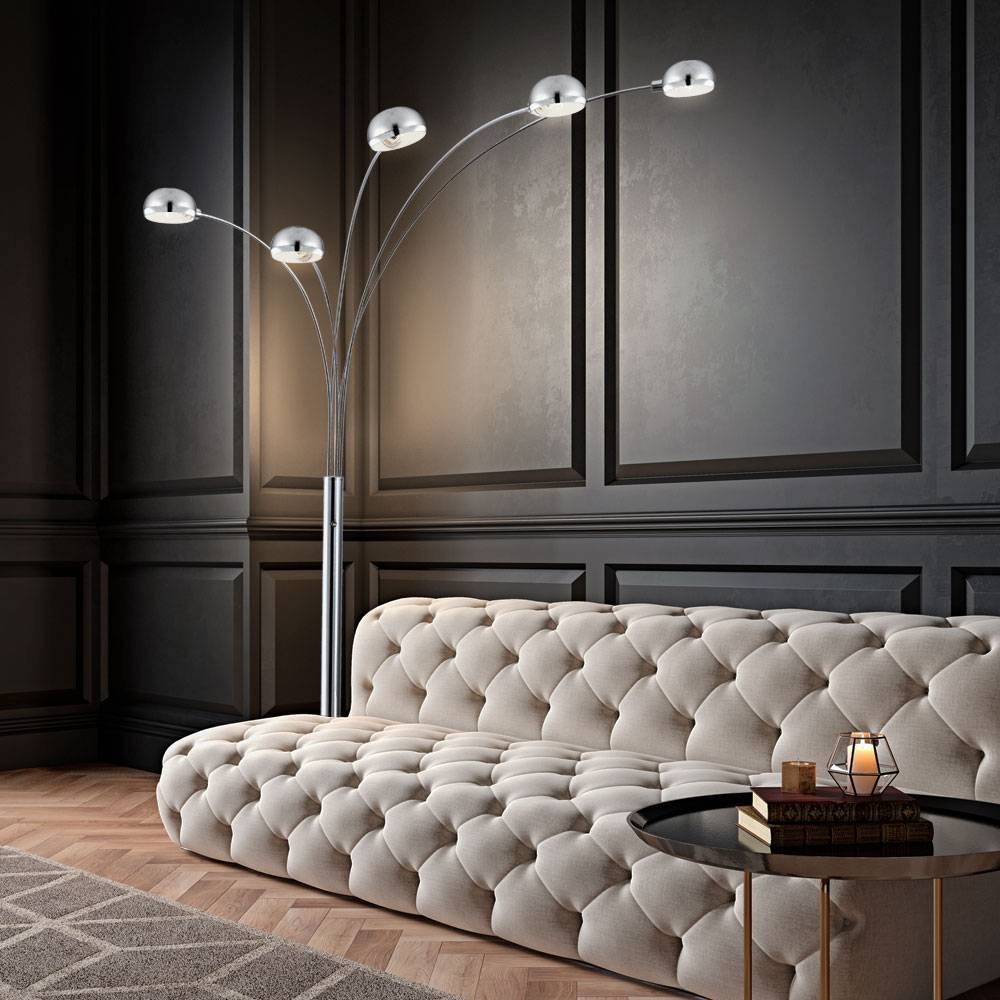 Stehleuchte Standlampe Stehlampe Chrom Wohnzimmer Modern mit Marmorsockel silber, Metall, 5x E14, LxBxH 130x120x200 cm