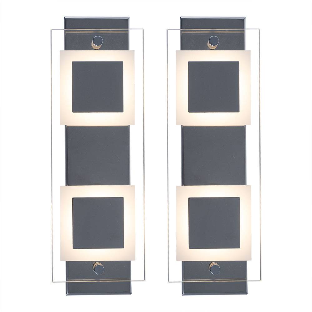Wandleuchte Badezimmer Badezimmerlampe Wand Wandlampe Glas Chrom, IP44, 2x LED 4,5W 400Lm warmweiß, LxBxH 30x10x5 cm, 2er Set