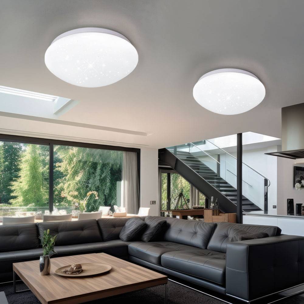 LED Deckenlampe Deckenleuchte Wohnzimmerleuchte Küchenlampe, Sternenhimmel, Metall Kunststoff, weiß, 12 Watt 840 Lumen neutralweiß, D x H 26 x 9,2