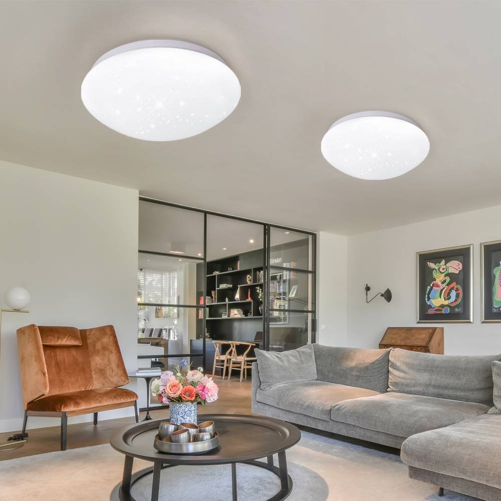 LED Deckenlampe Deckenleuchte Wohnzimmerleuchte Küchenlampe, Sternenhimmel, Metall Kunststoff, weiß, 12 Watt 840 Lumen neutralweiß, D x H 26 x 9,2