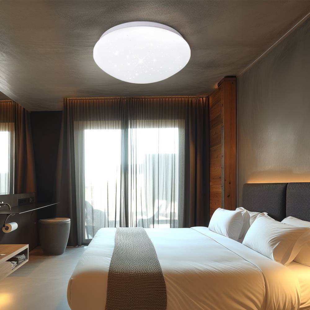 LED Deckenlampe Deckenleuchte Wohnzimmerleuchte Küchenlampe, Sternenhimmel, Metall Kunststoff, weiß, 12 Watt 840 Lumen neutralweiß, D x H 26 x 9,2