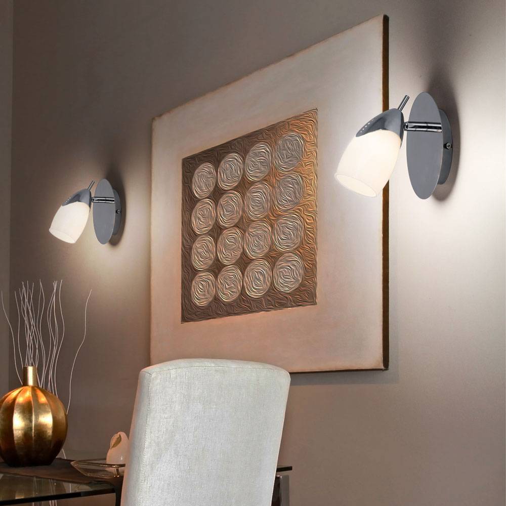 2er Set LED Wandleuchte Wandstrahler Wandlampe, verstellbar, Metall silber lackiert Glas satiniert, G9 3 Watt 210 Lumen, Flur Wohnzimmer Treppenhaus